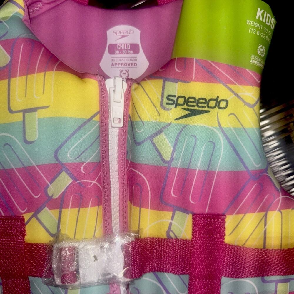 Speedo Kids Life Jacket Vest Child PFD Pink Yellow Sweet Sherbet 30-50 LBS- NEW - Picture 3 of 6